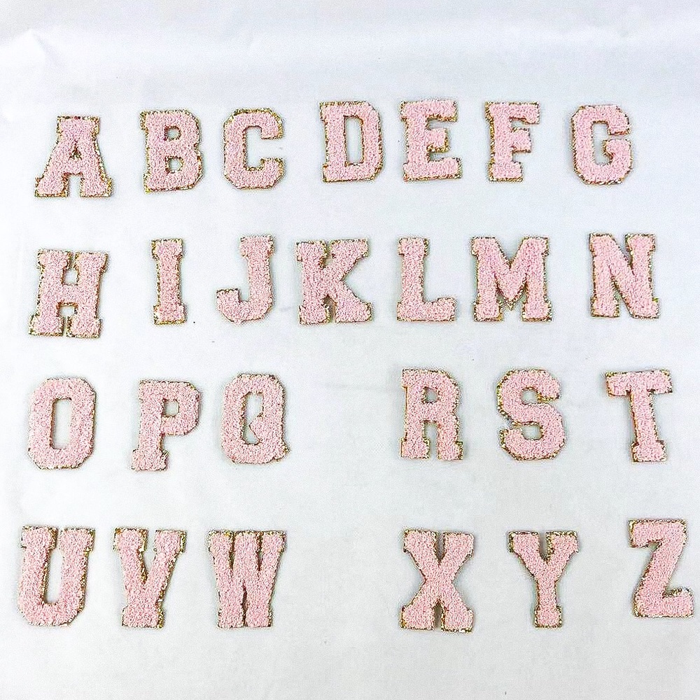 Pink Glitter Chenille Gold Monogram Letter Patch - Picture 5 of 5